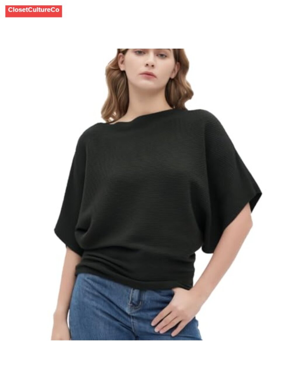 Women's Boat Neck Dolman Sleeve Knit Pullover Sweater Lightweight